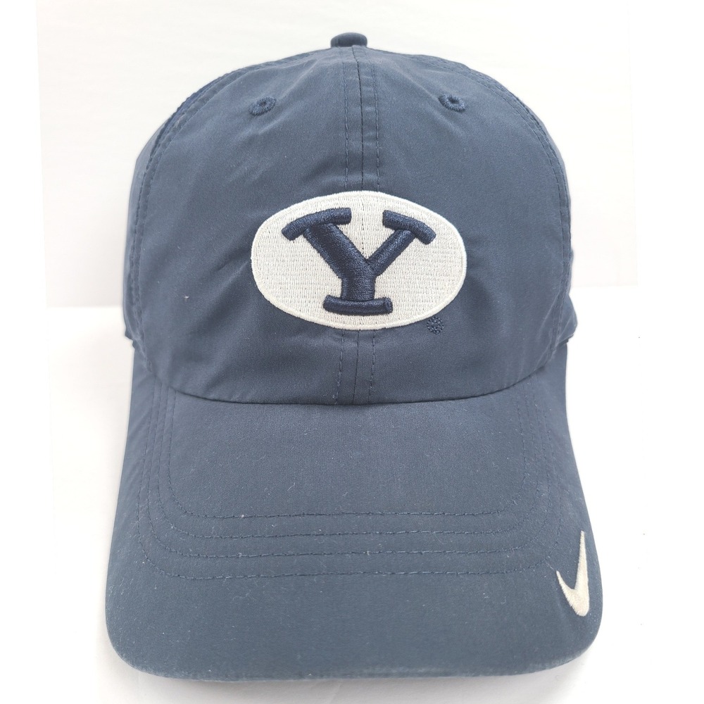 Nike Team Fit Dry BYU Cougars Hat Mens Navy Blue Swoosh Logo Football Team NCAA
